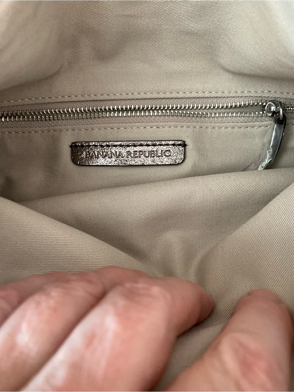 Banana Republic metallic leather foldover zip closure clutch/pouch